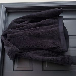 BLACK fleece 1/4 button hooded shirt